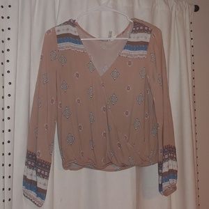 Mudd - Juniors - Dusty Rose print wrap-blouse